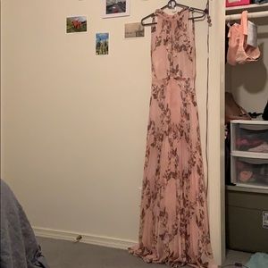 Full length pink floral dress